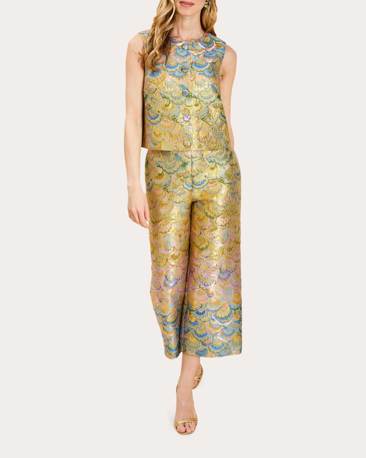 Blake Metallic Jacquard Crop Flare Pants