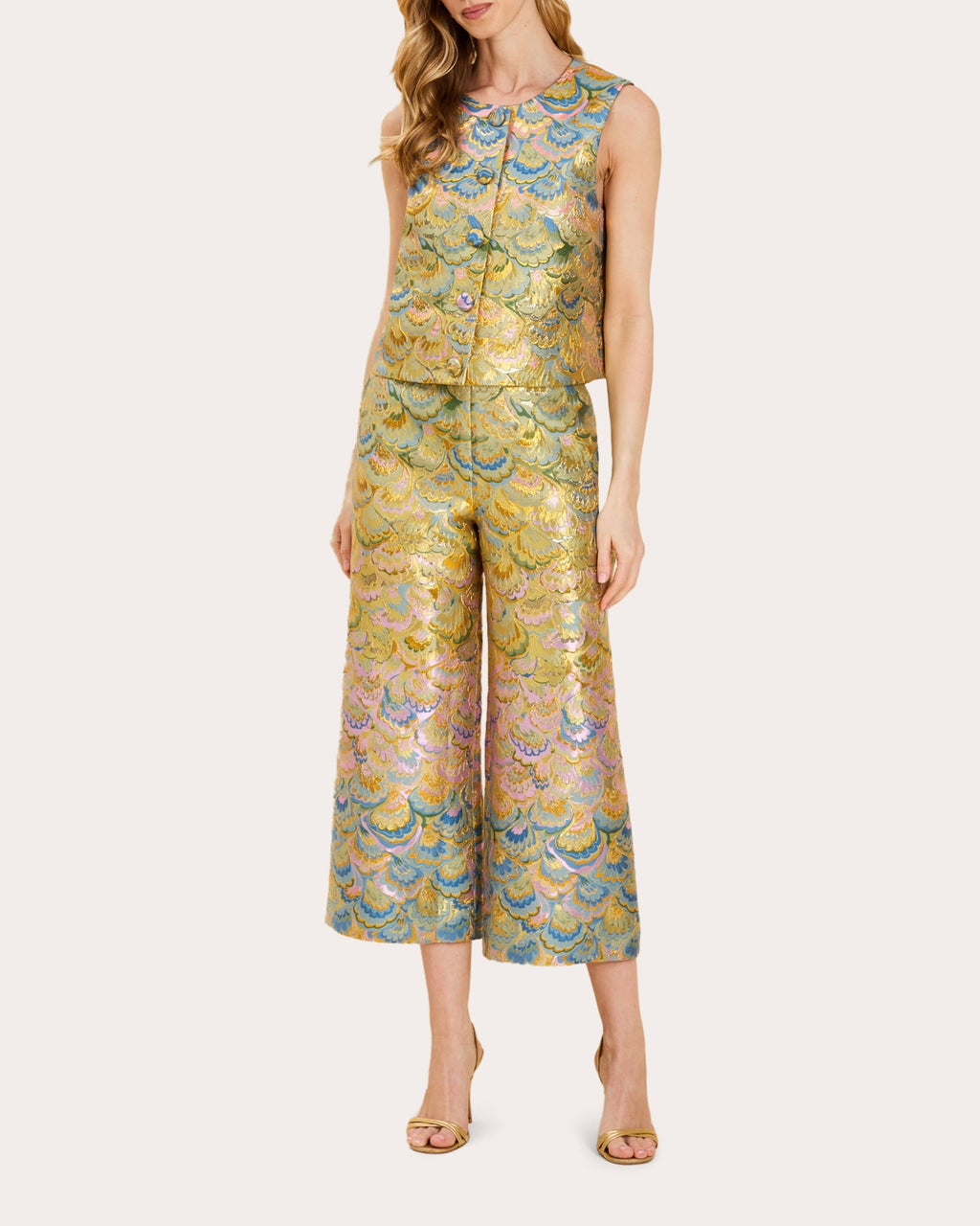 Blake Metallic Jacquard Crop Flare Pants