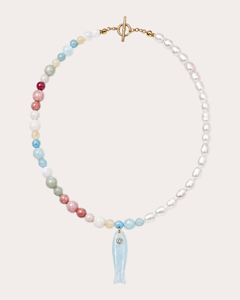 Blue Chalcedony Saltwater Taffy Necklace