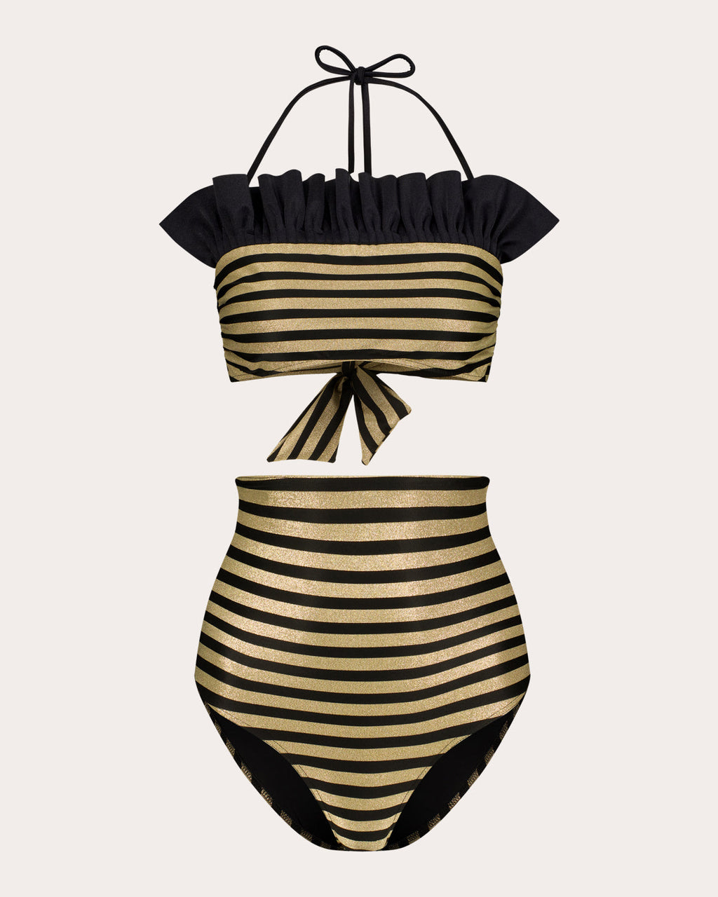 Sasha Stripe Ruffle Halter Bikini Top