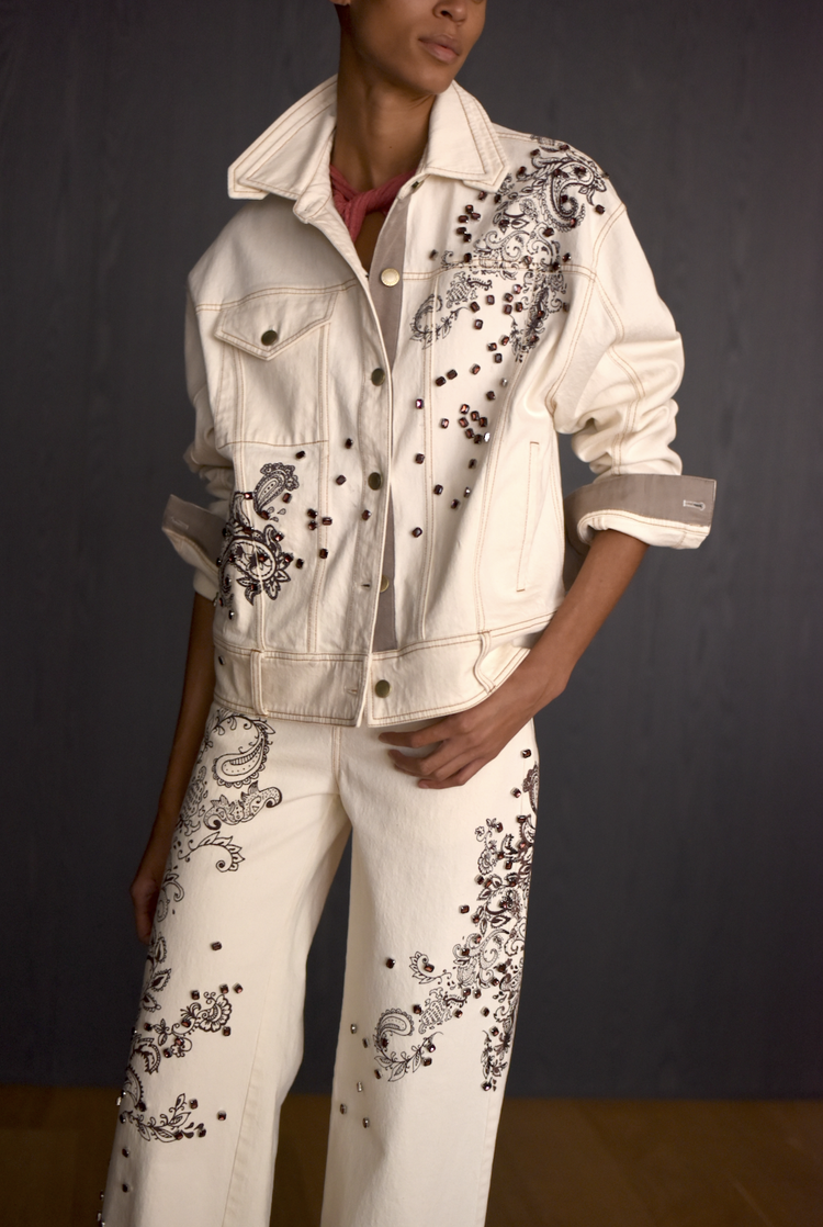 Cosmo Crystal-Embellished Stretch-Denim Jacket