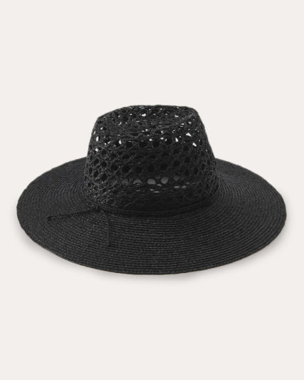 Kendra Crocheted Raffia Wide-Brim Fedora