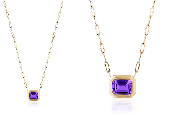 Manhattan Amethyst Emerald Cut Bezel Pendant in 18K Yellow Gold