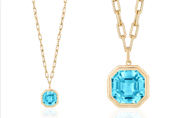 Manhattan Blue Topaz Asscher Cut Pendant in 18K Yellow Gold