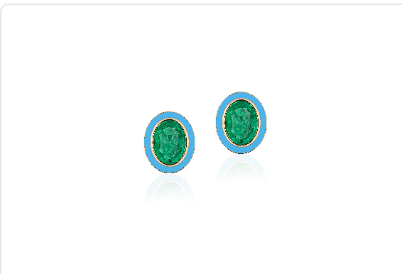 Limited Edition Emerald Oval Stud with Turquoise Enamel in 18K Yellow Gold