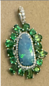 Tsavorite Garnet and Opal Charm on Platinum Cable Chain
