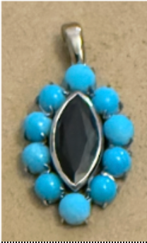 Turquoise Rounds and 1.80ct Blue Semi-Precious Marquise Charm on Platinum Cable Chain