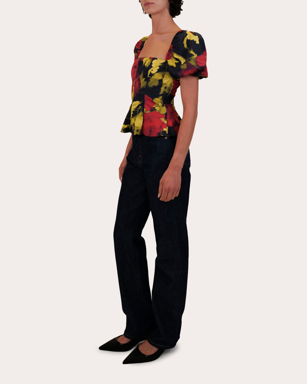 Selena Floral Poplin Paneled Peplum Top