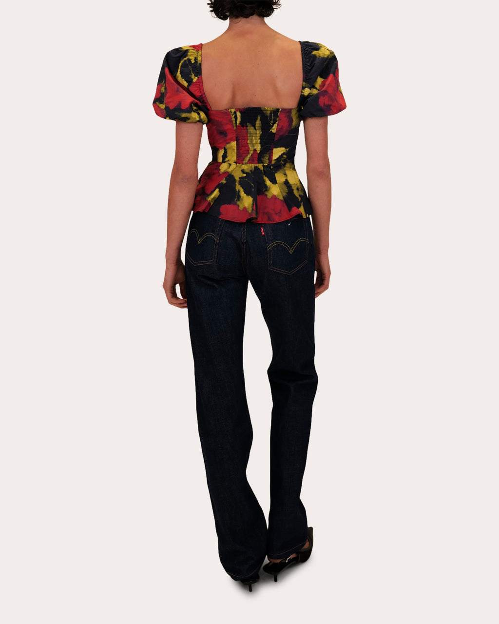 Selena Floral Poplin Paneled Peplum Top