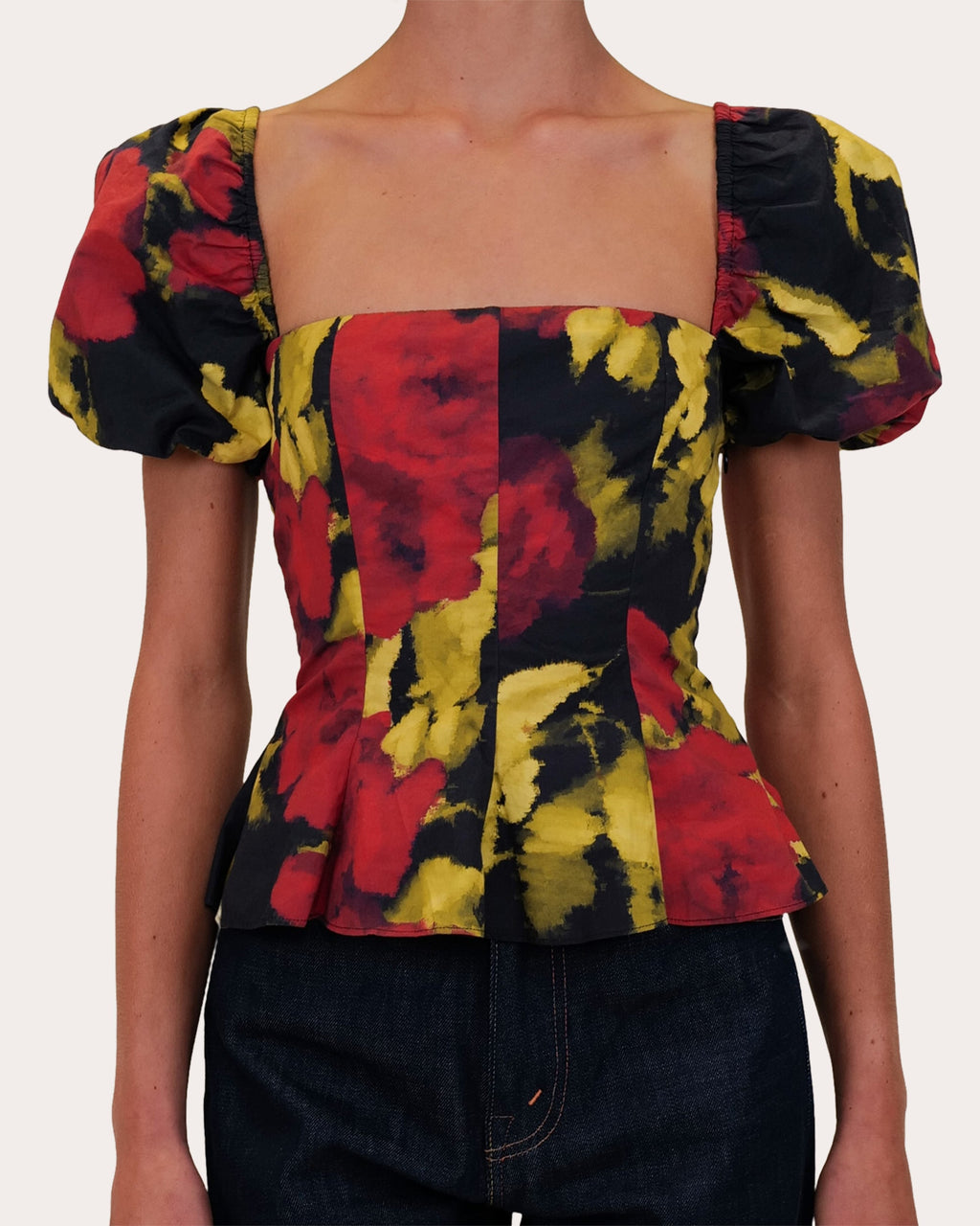 Selena Floral Poplin Paneled Peplum Top