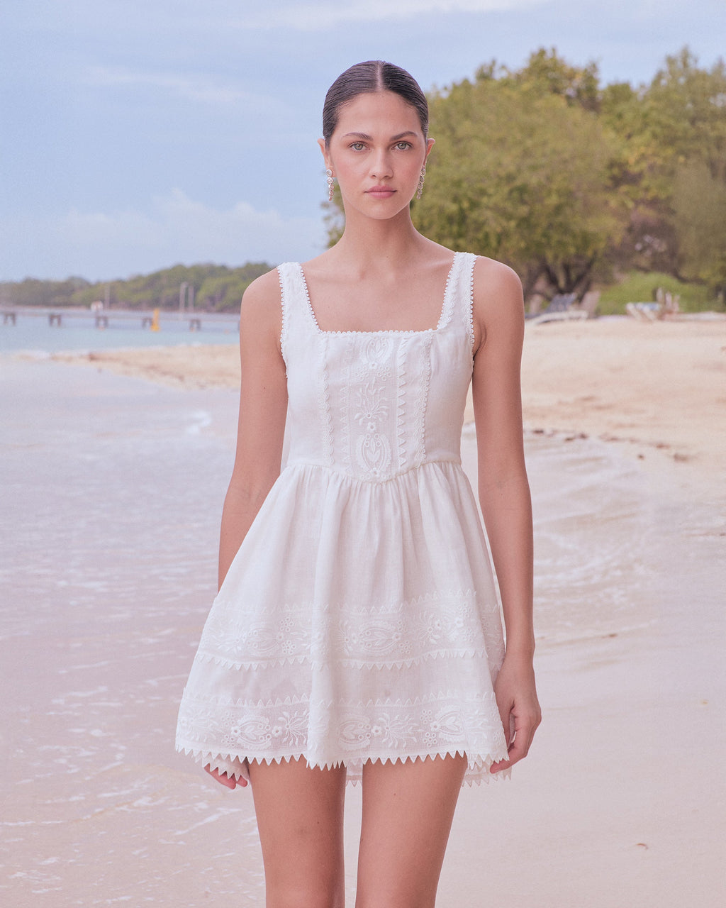 Serena Embroidered Linen Corset Mini Dress