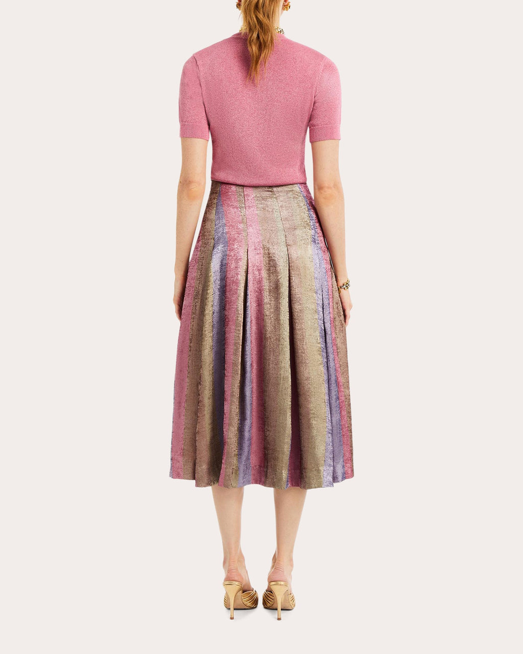 Seville Metallic Stripe Pleated Midi Skirt