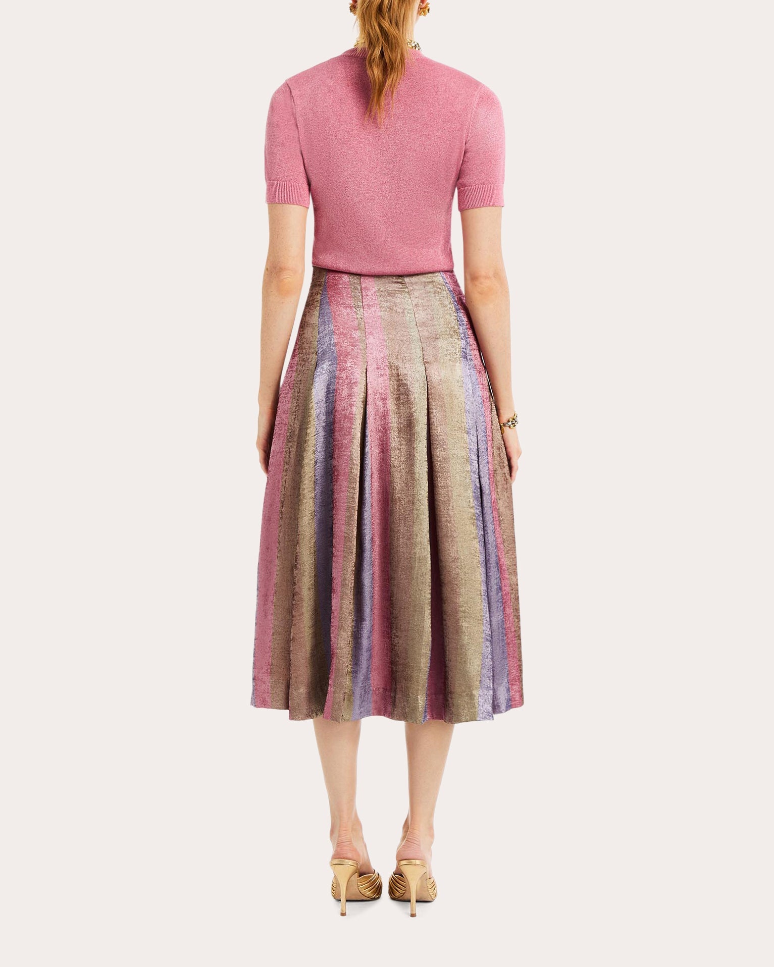 Seville Metallic Stripe Pleated Midi Skirt