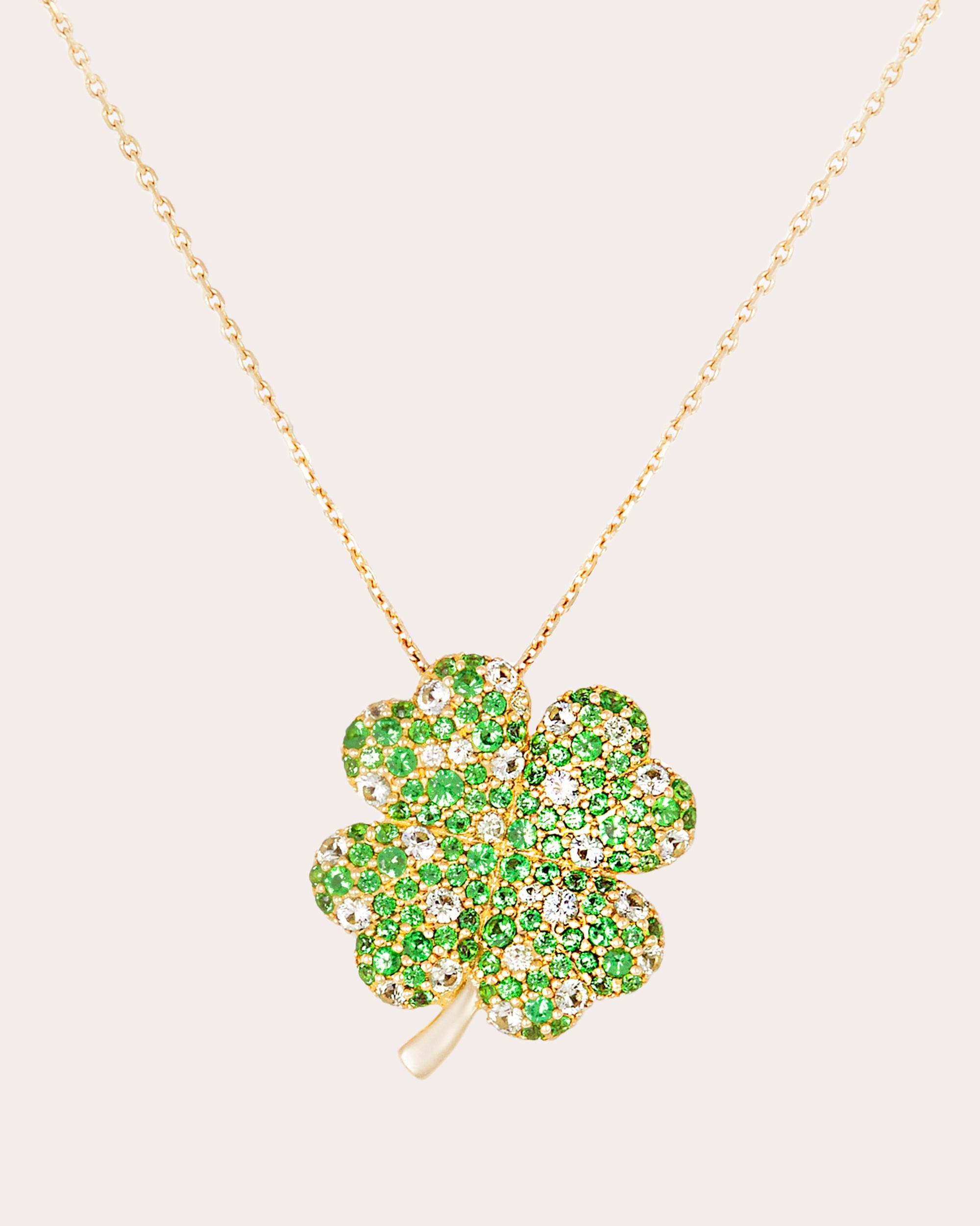 Green Sapphire & Tsavorite Juju Clover Pendant Necklace