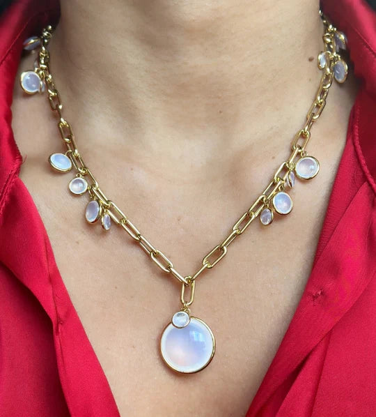 Moon Quartz & 18k Gold Mischief Pendant Necklace