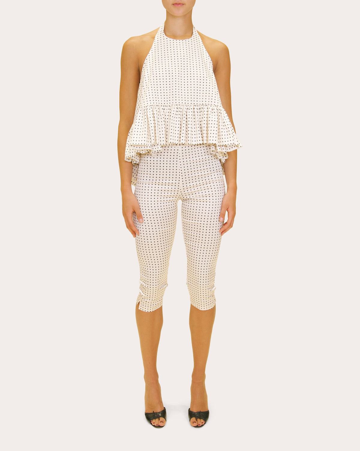 Shreya Polka Dot Crepe Capri Pants
