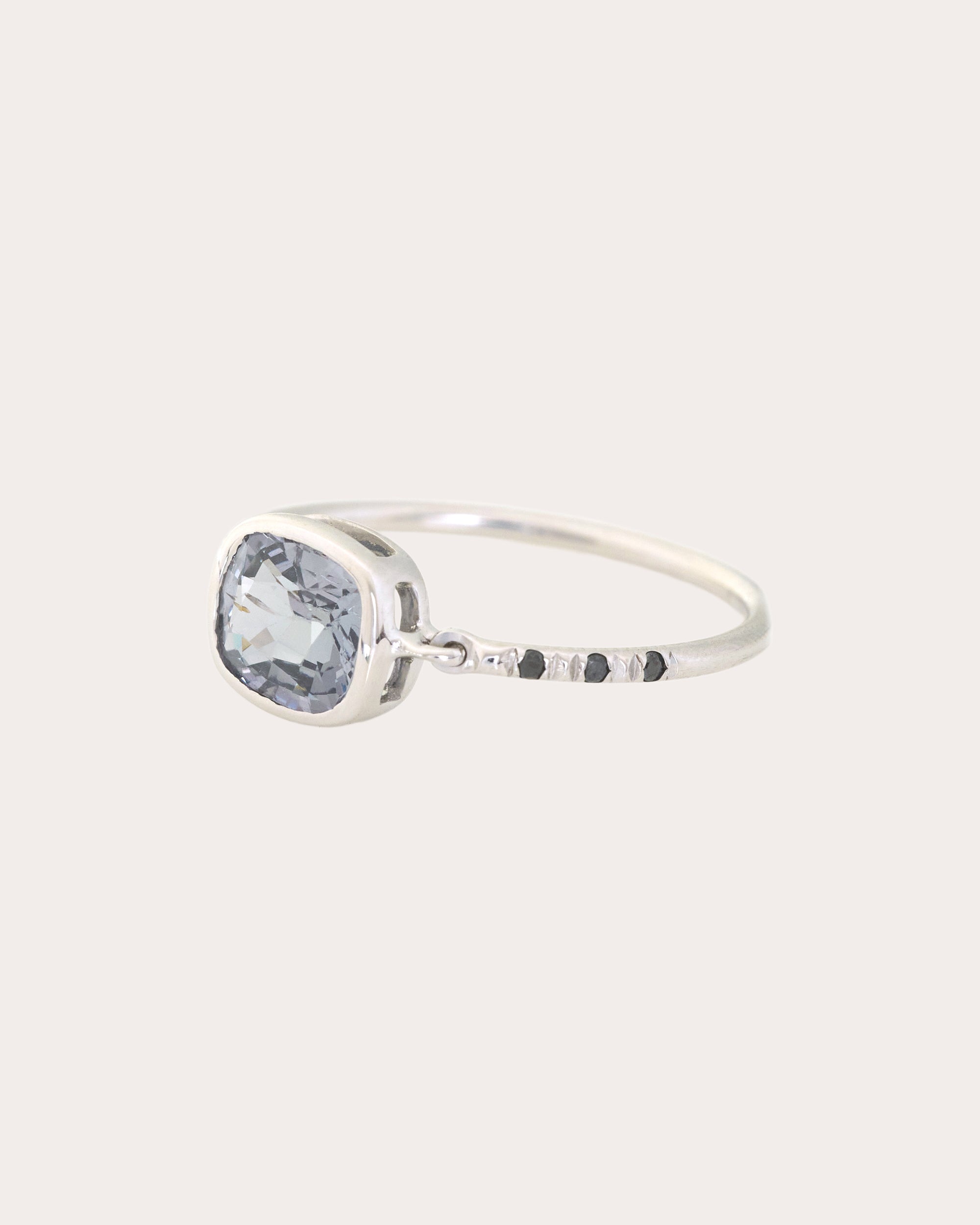 Silver Spinel & Black Diamond Petite Circle Ring