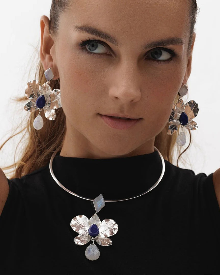 Moonstone & Lapis Lazuli Orchidea Earrings