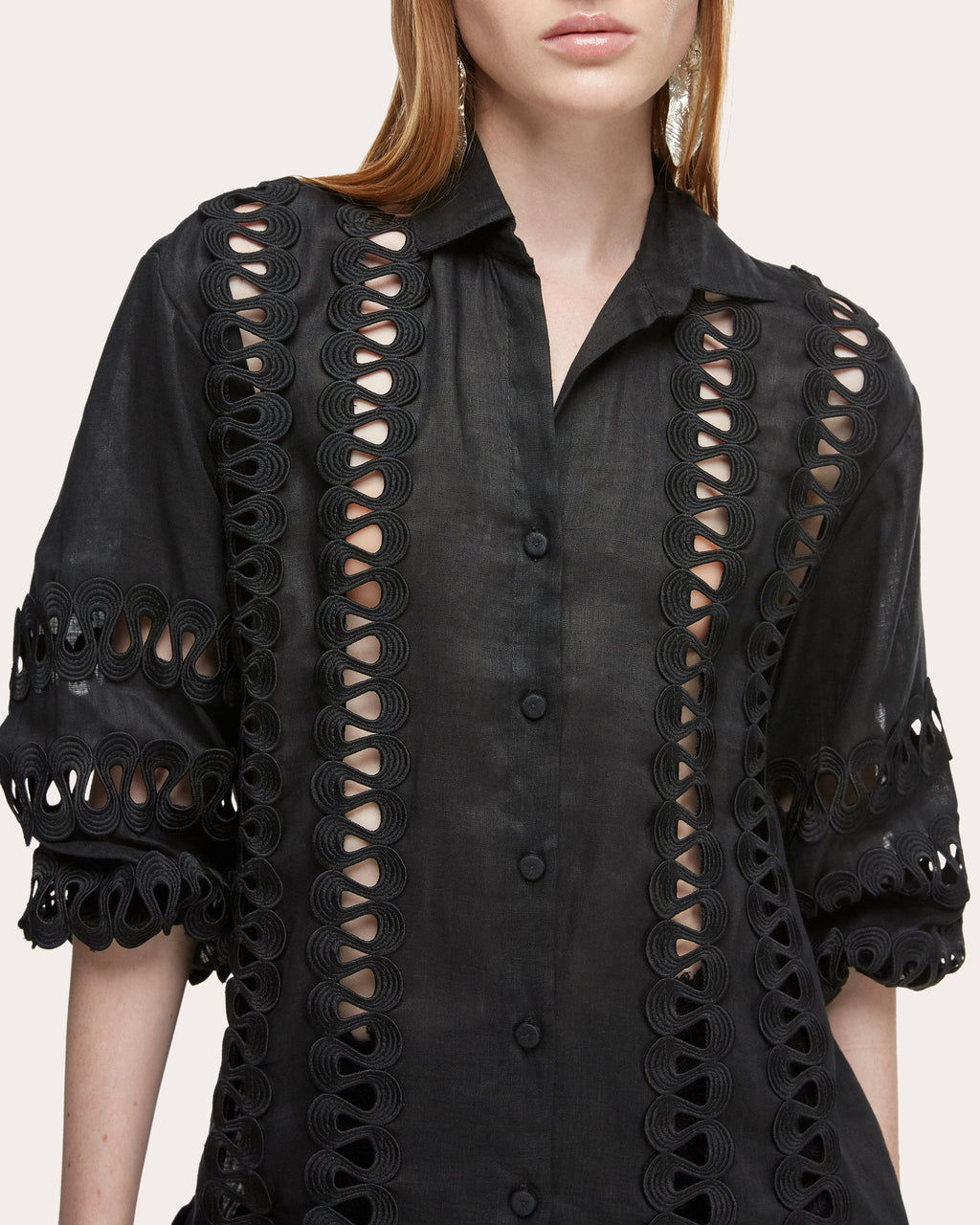 Solana Embroidered Linen Button-Up Shirt