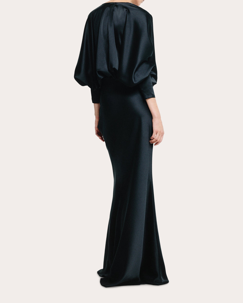 Satin Draped V-Neck Blouson Gown