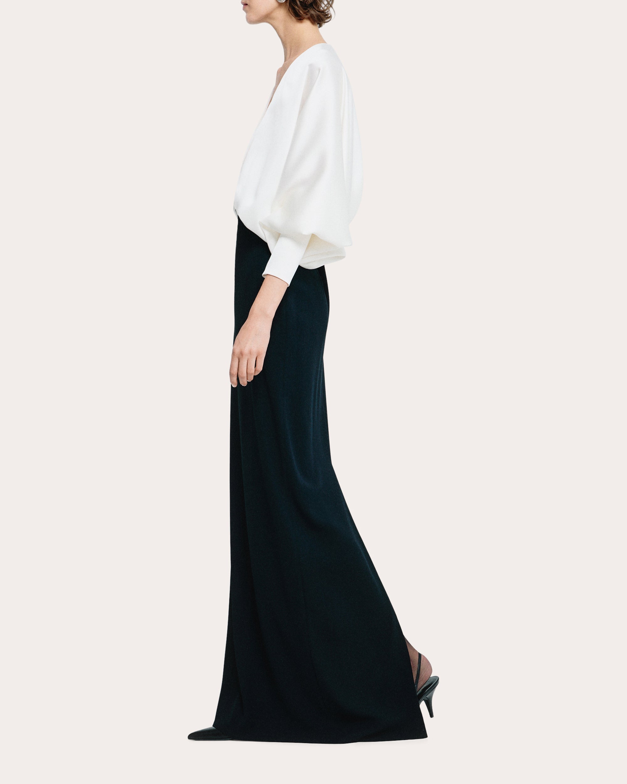 Draped V-Neck Satin Blouse