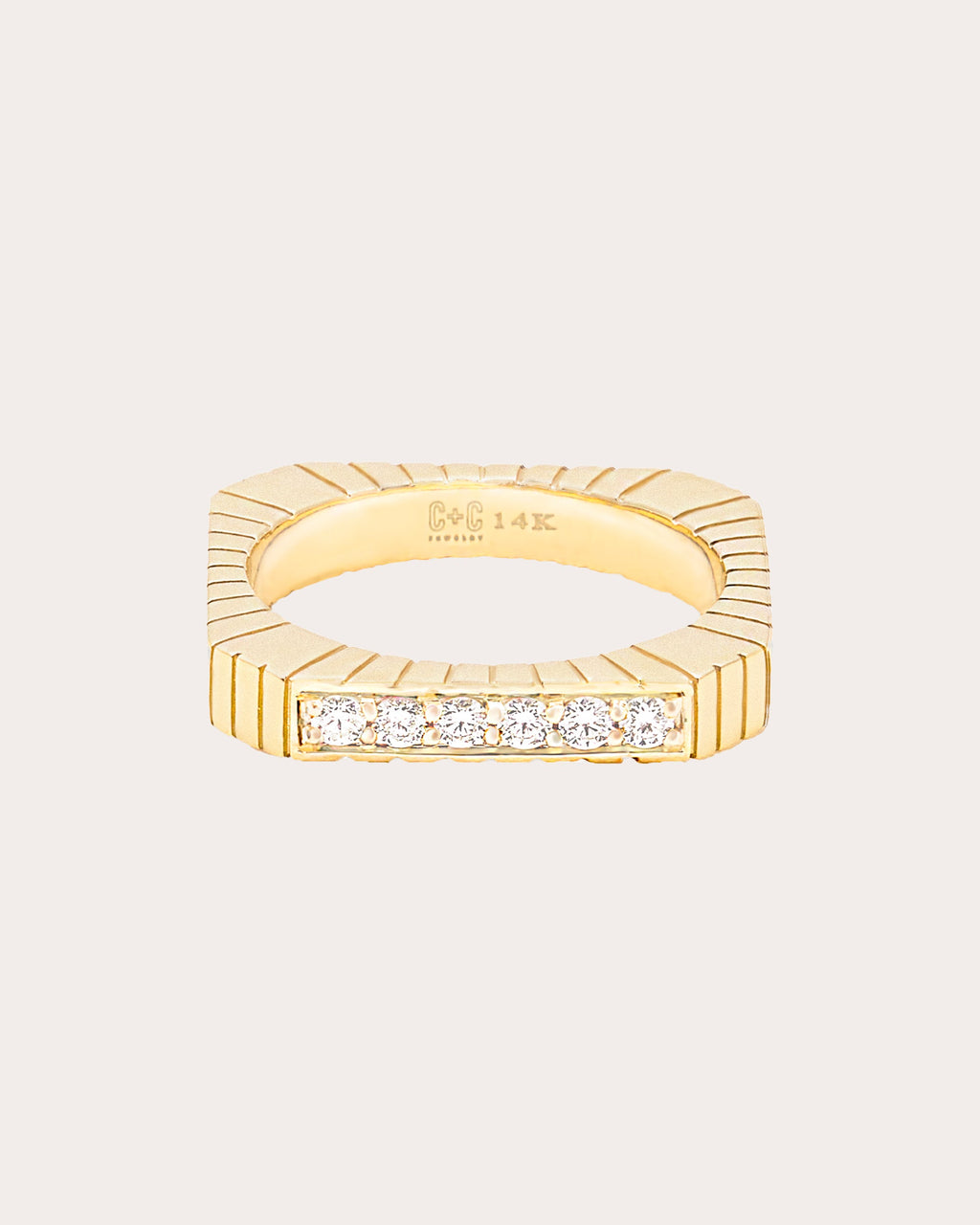 Diamond & 14k Gold Spark Etched Stackable Ring