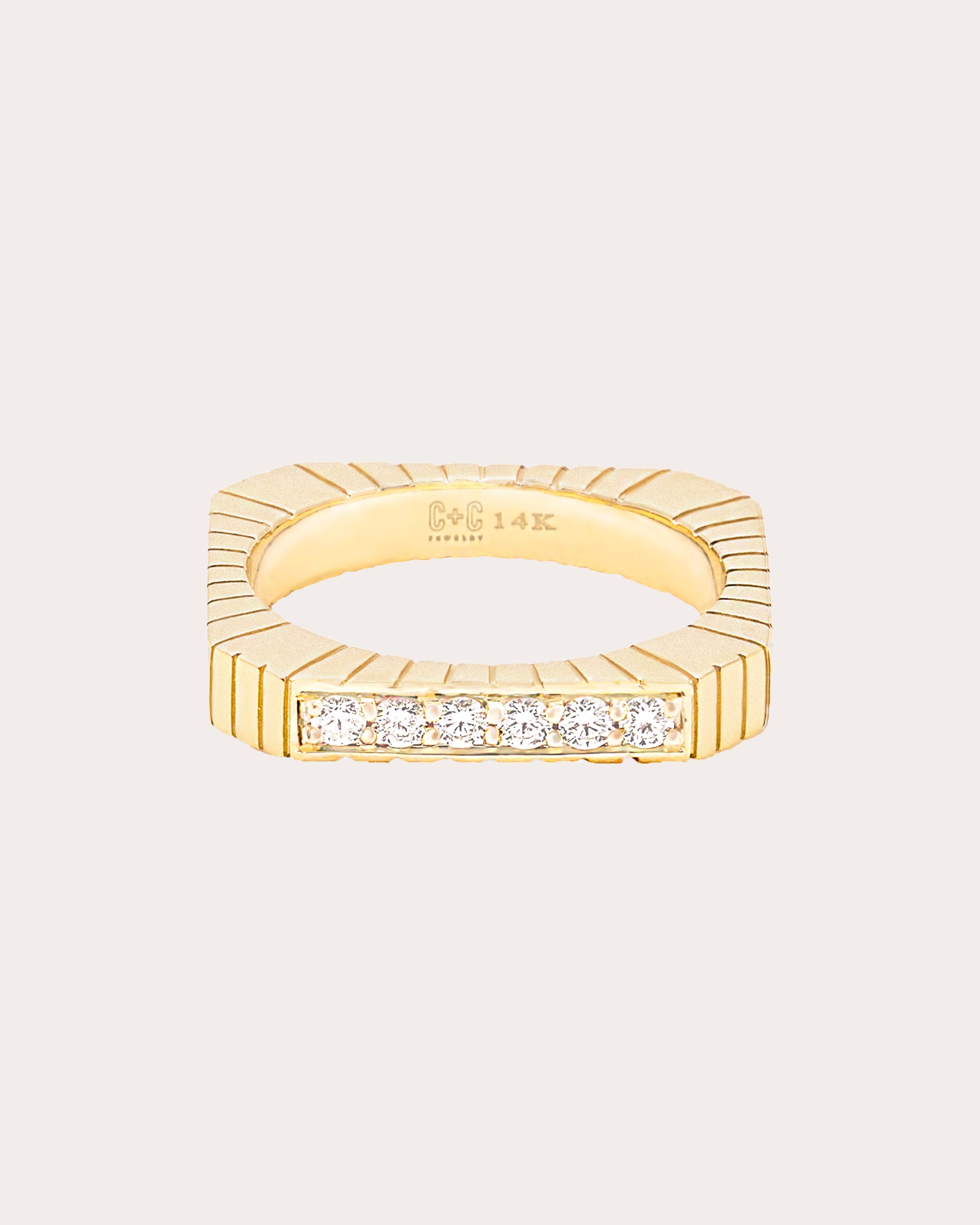 Diamond & 14k Gold Spark Etched Stackable Ring