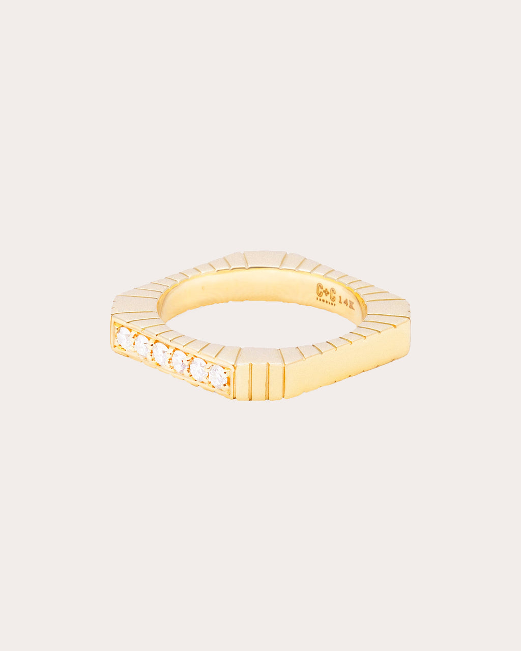 Diamond & 14k Gold Spark Etched Stackable Ring