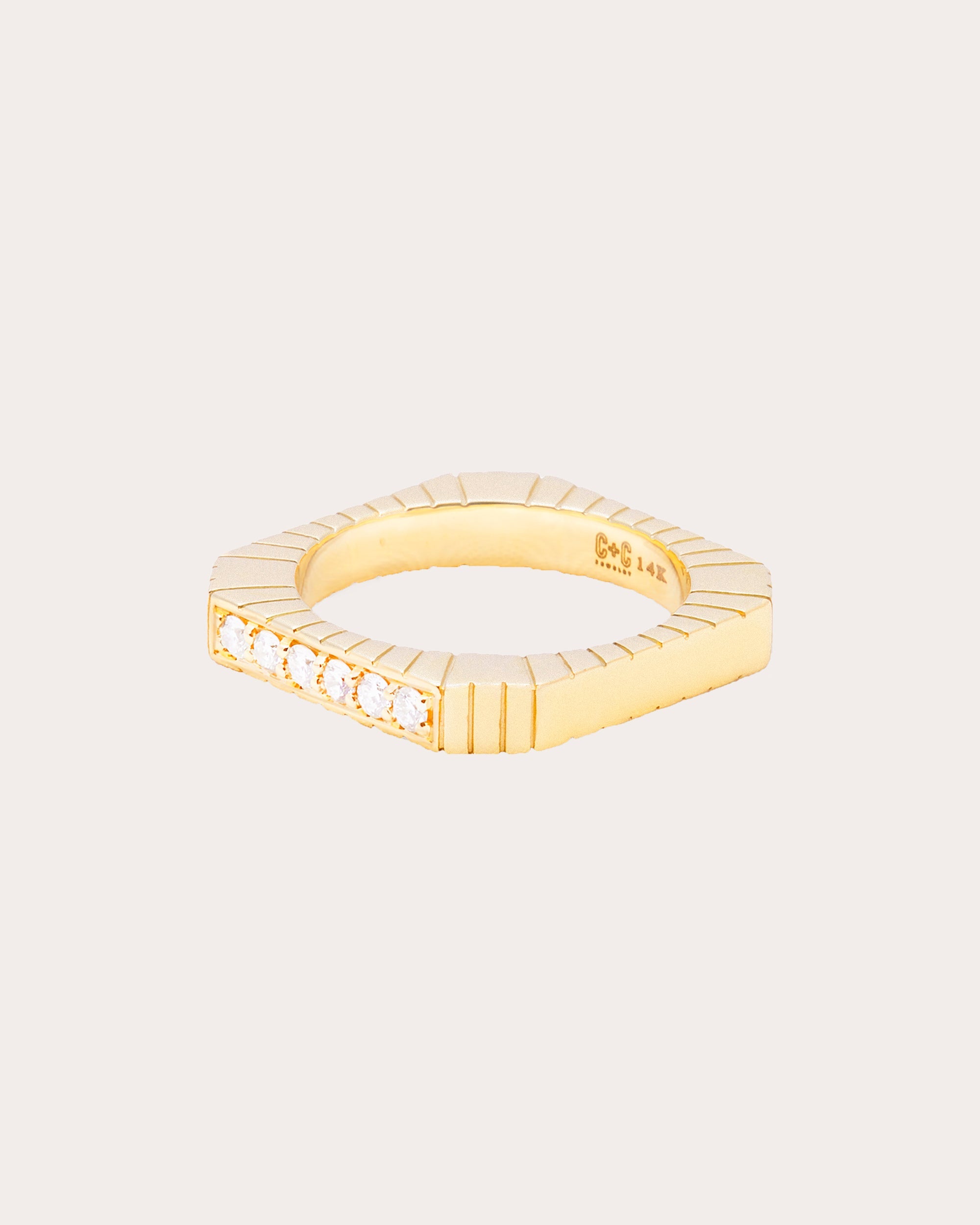 Diamond & 14k Gold Spark Etched Stackable Ring