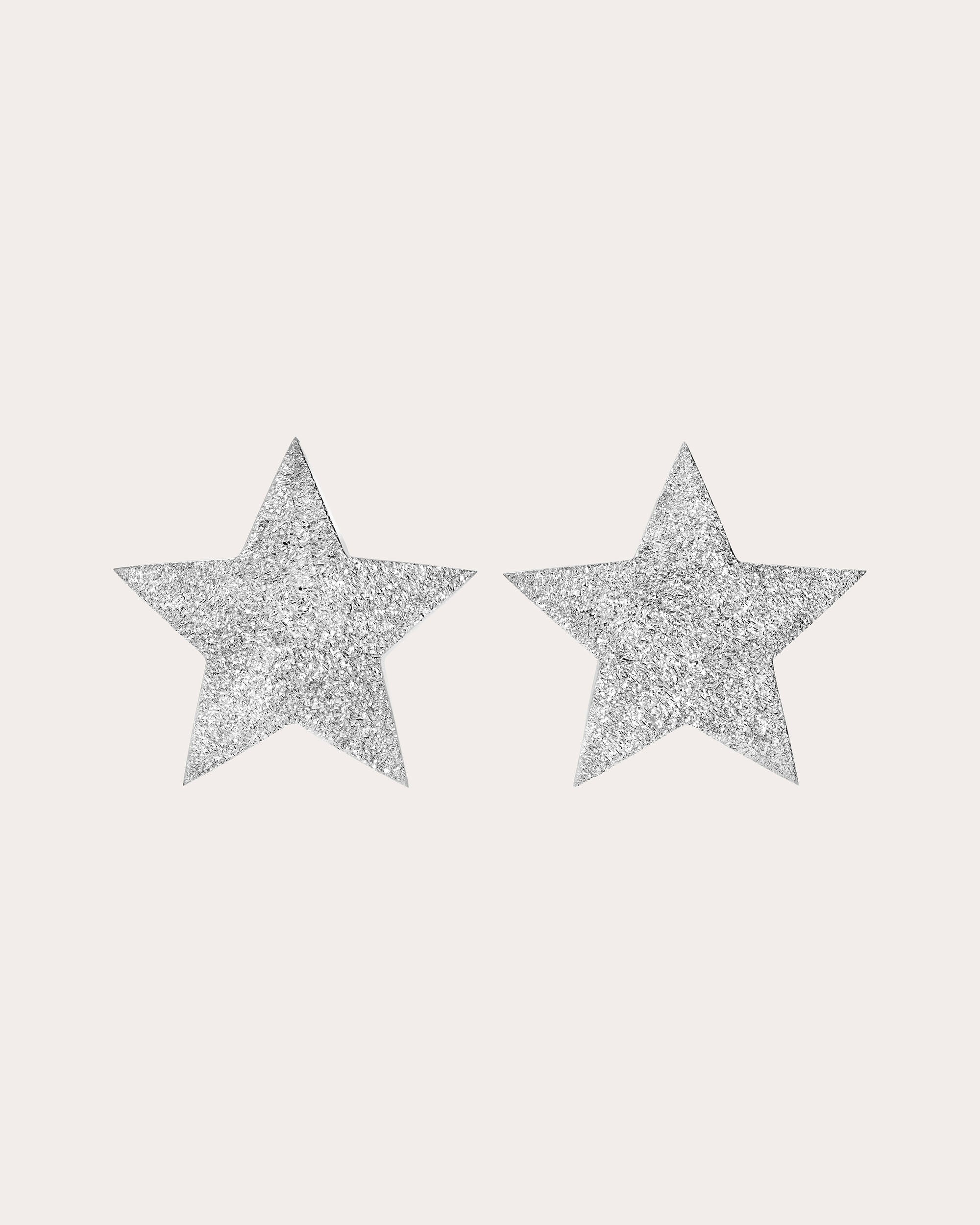 18k White Gold Star Bright Stardust Stud Earrings