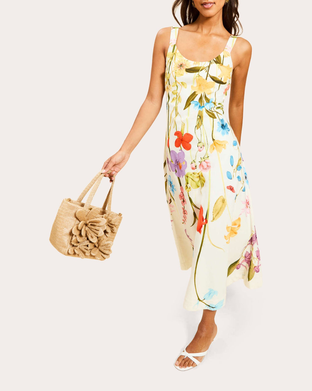 Sugarcane Floral Cotton Bias Slip Midi Dress