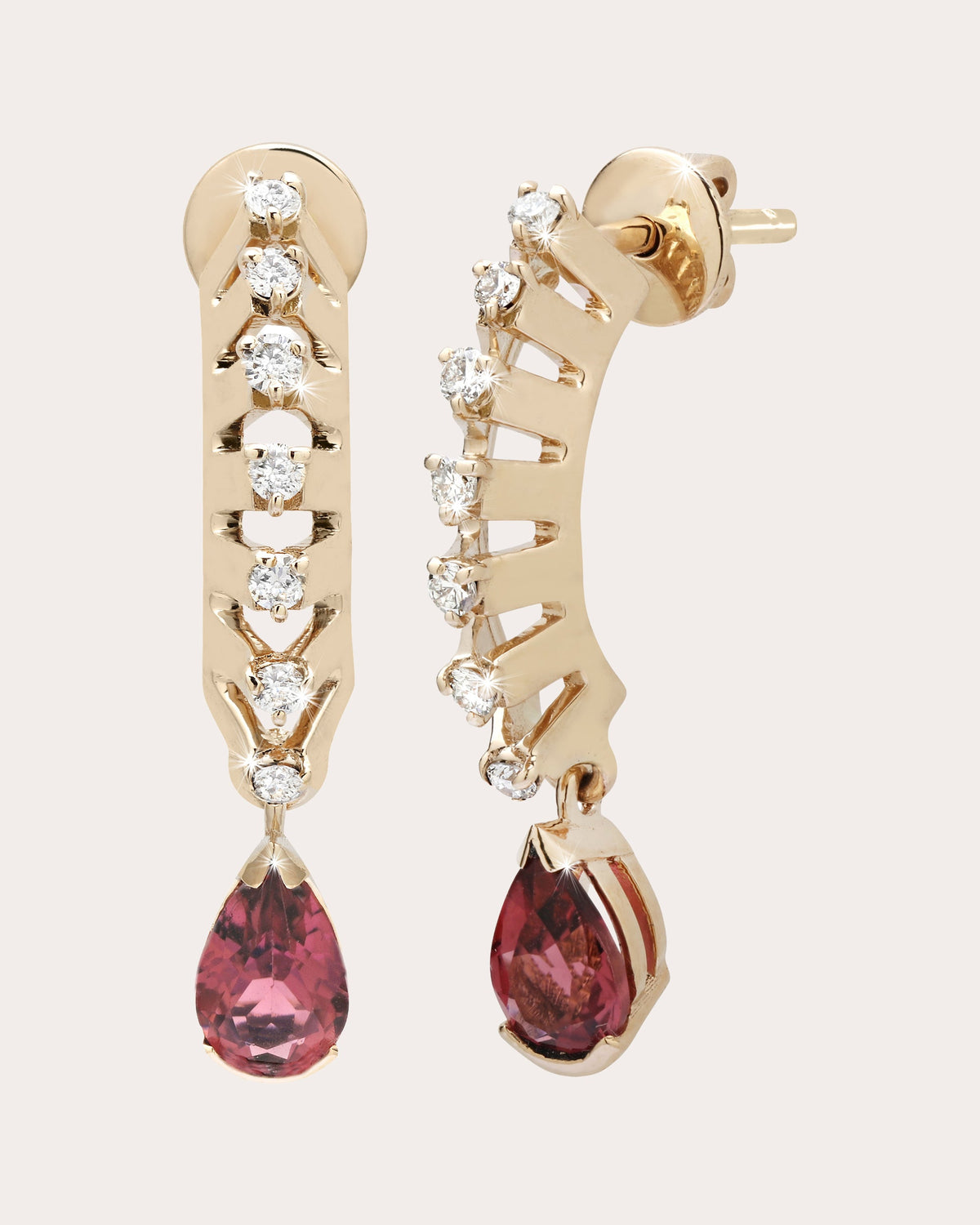 Pink Tourmaline Mini Tricone Drop Earrings