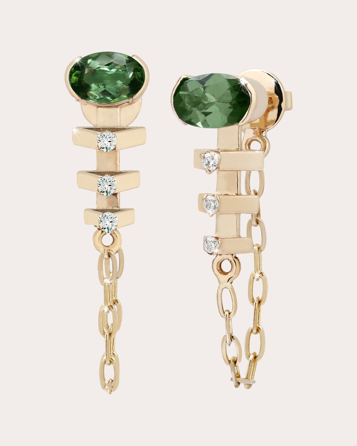 Green Tourmaline Mini Tricone Loop Earrings