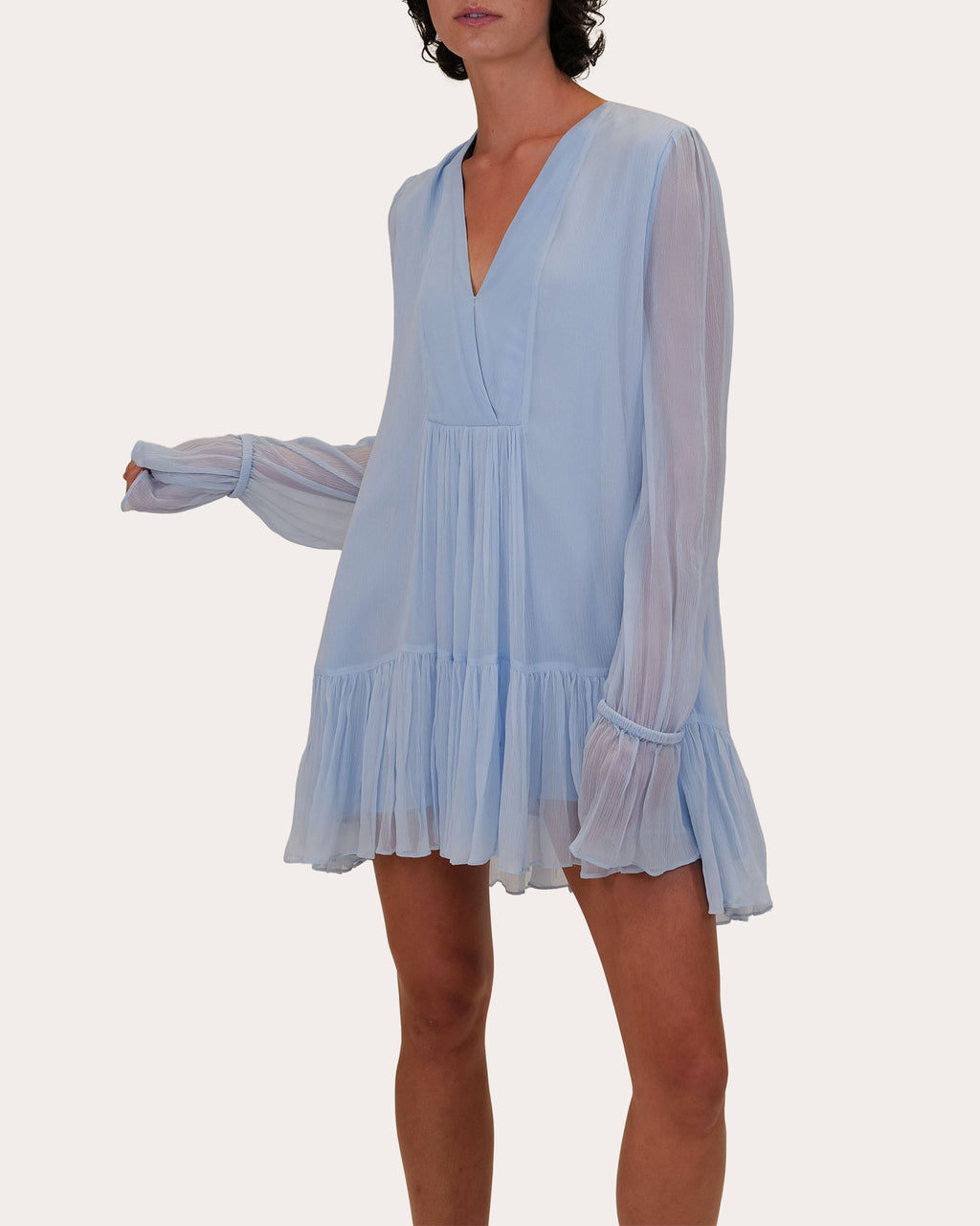 Thistle Silk Chiffon Gathered Mini Dress