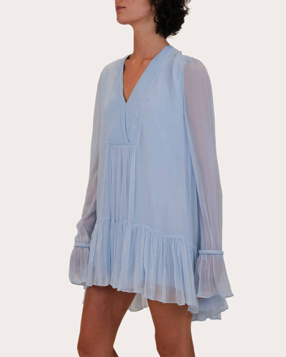 Thistle Silk Chiffon Gathered Mini Dress