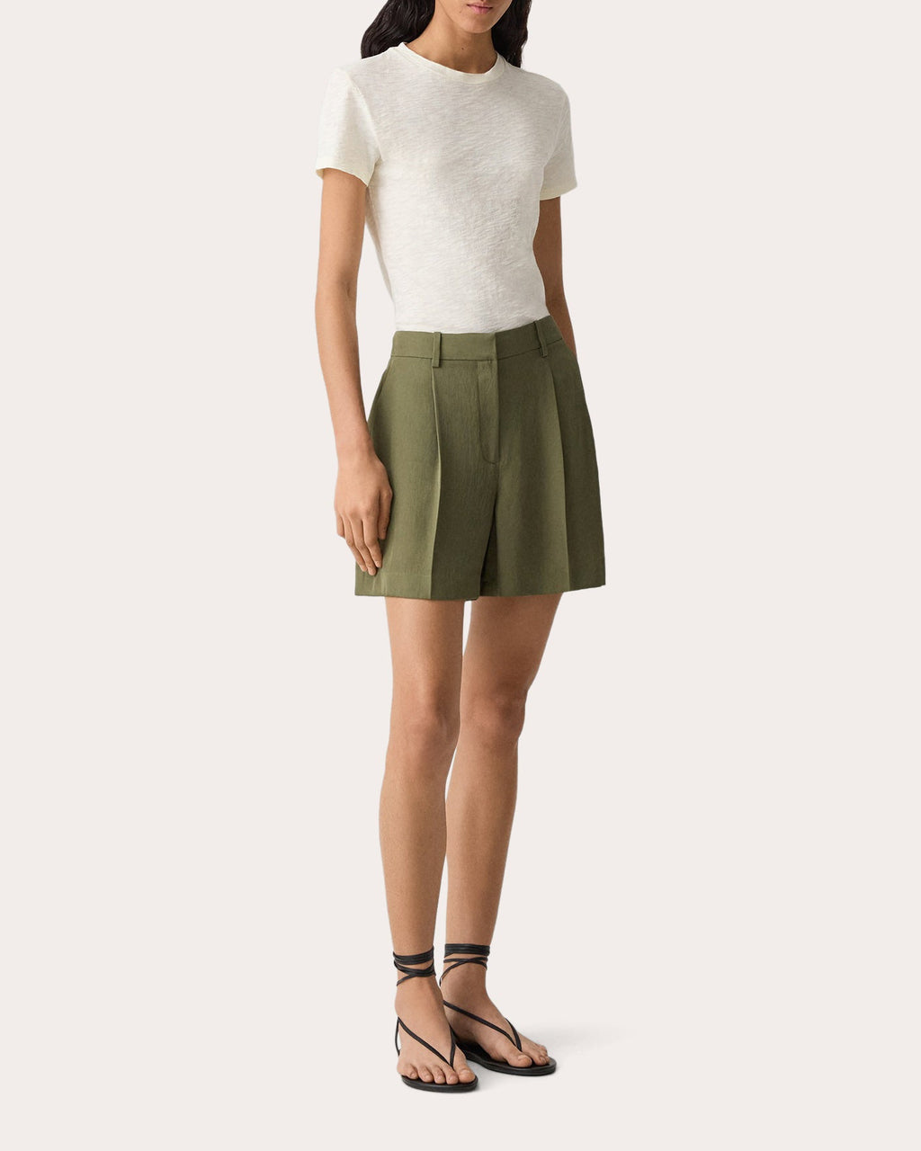 Washed Twill Fluid Pleated Shorts