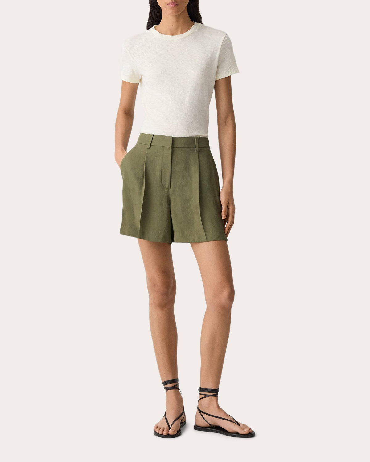 Washed Twill Fluid Pleated Shorts