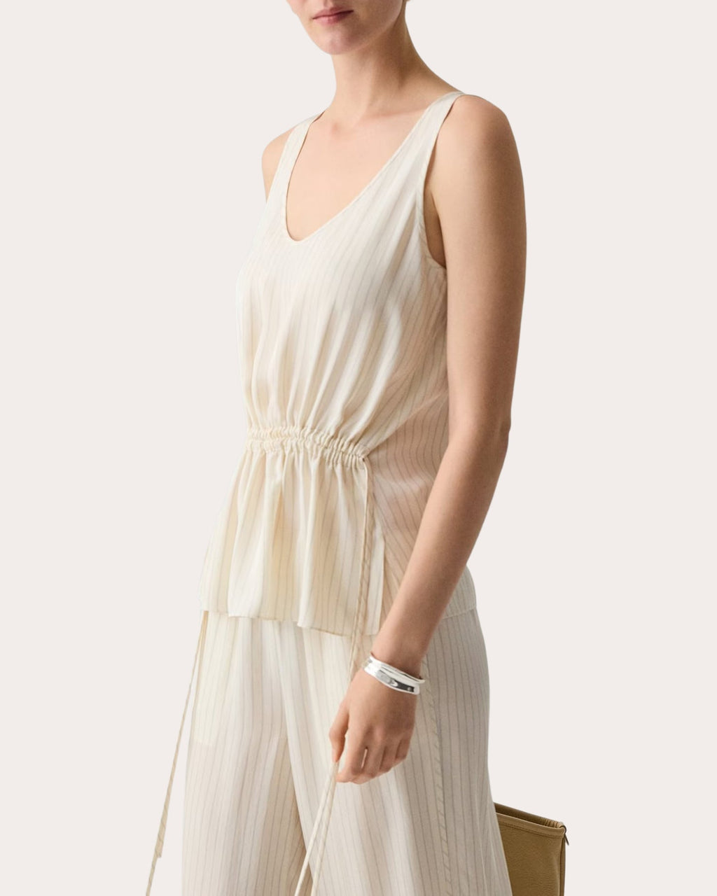 Washed Twill Stripe Drawstring Tank Top