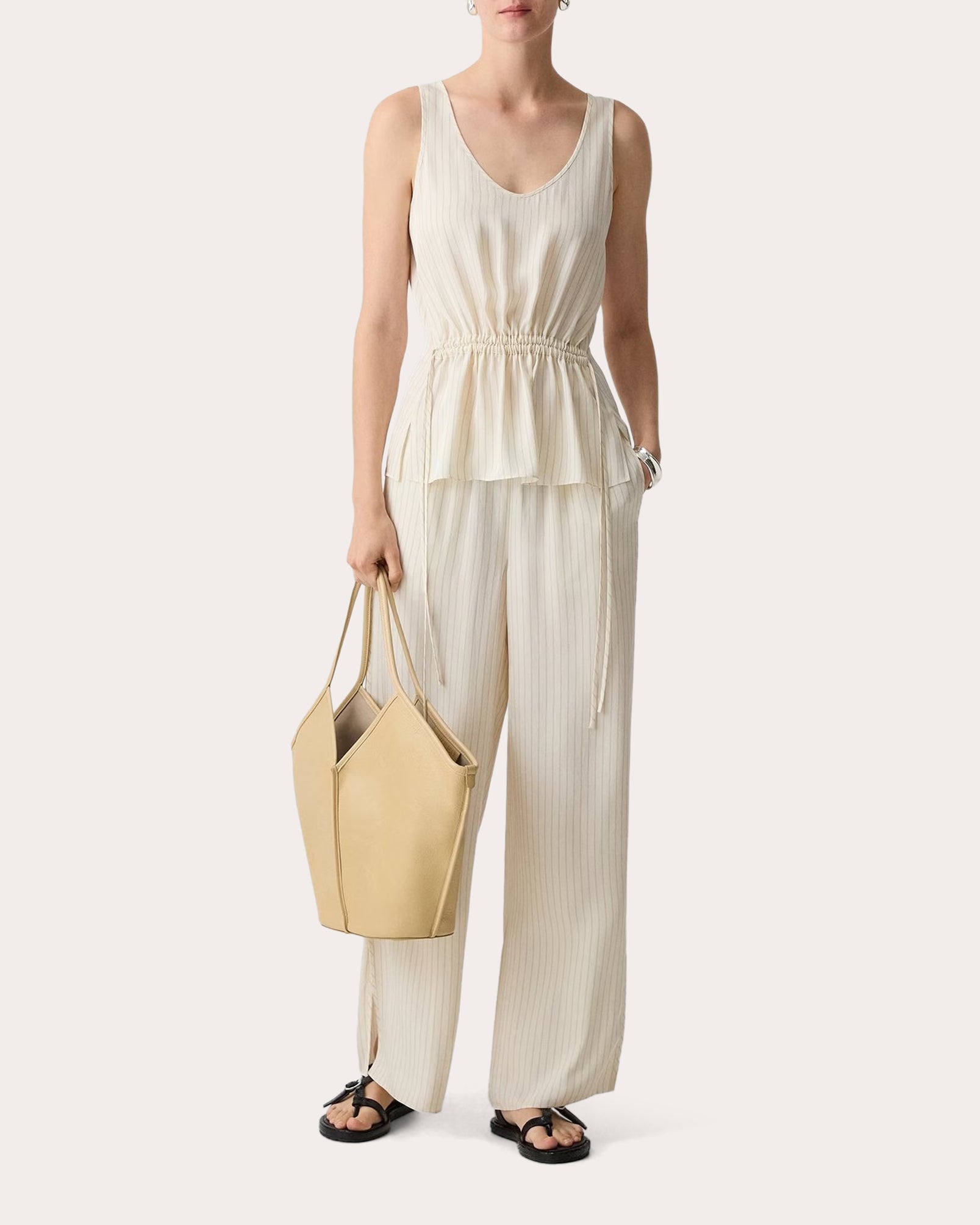 Washed Twill Stripe Drawstring Tank Top