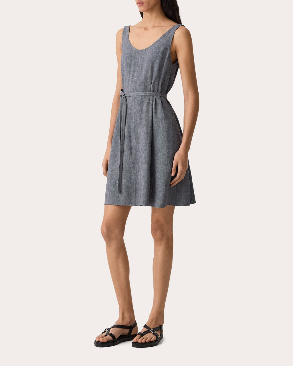 Fluid Linen Belted Tank Mini Dress