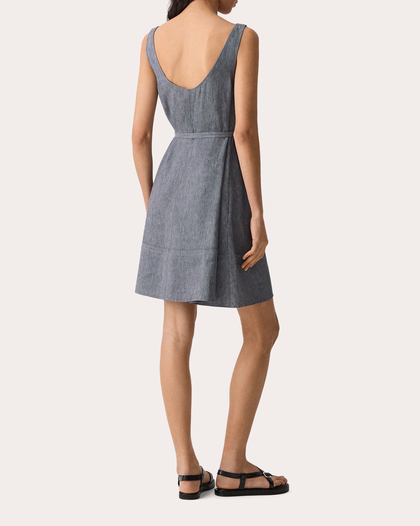 Fluid Linen Belted Tank Mini Dress