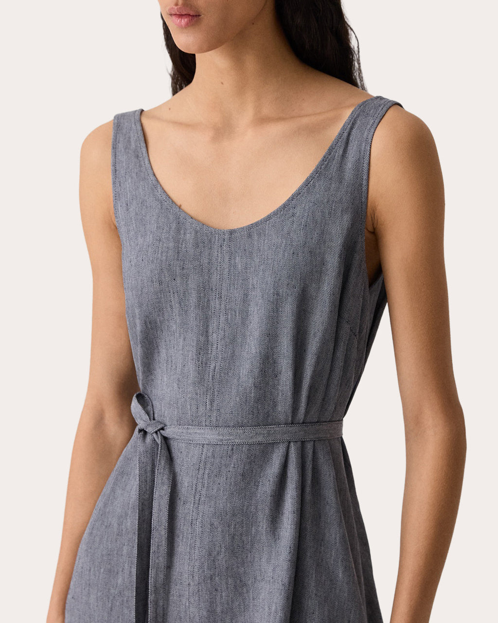 Fluid Linen Belted Tank Mini Dress