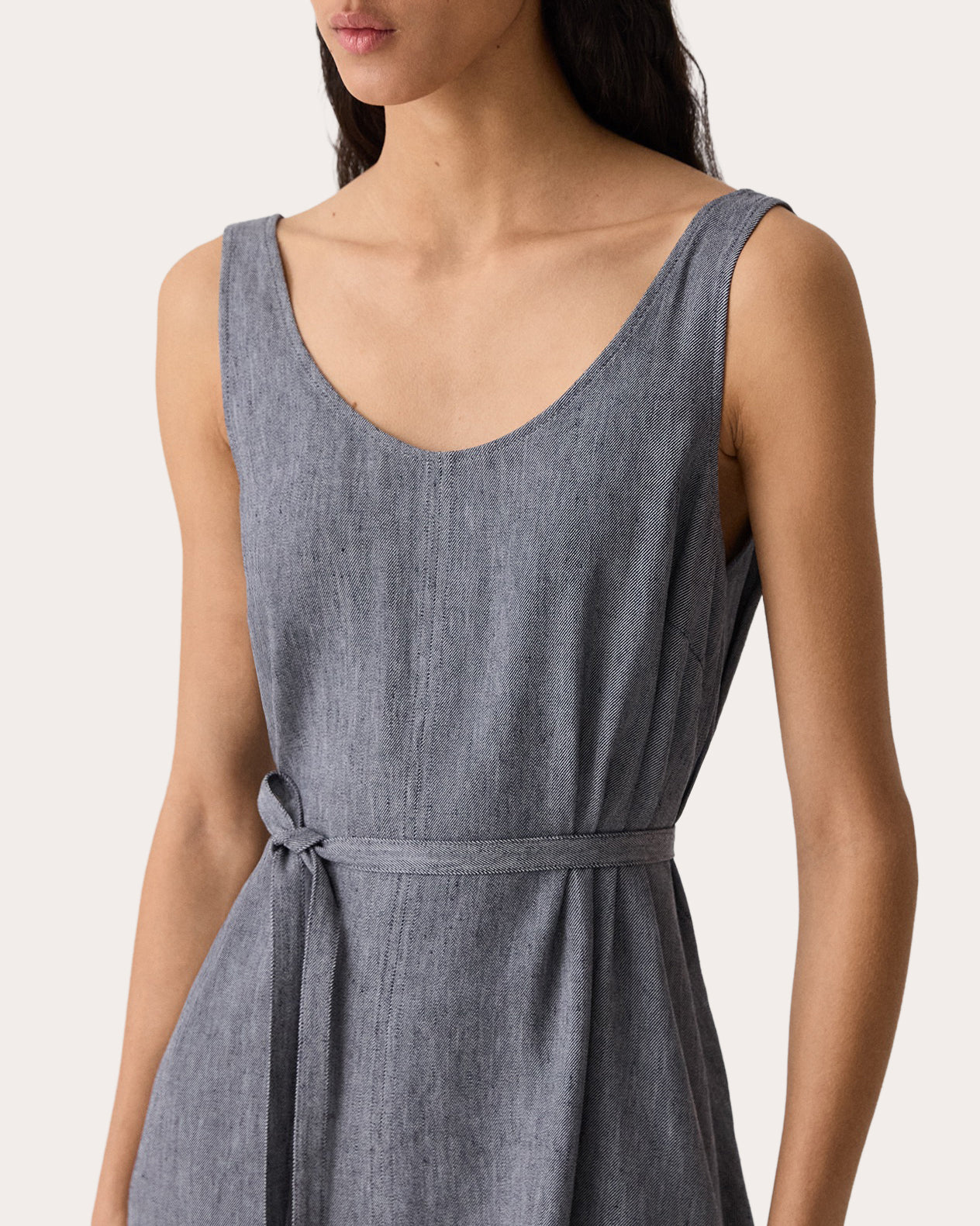 Fluid Linen Belted Tank Mini Dress