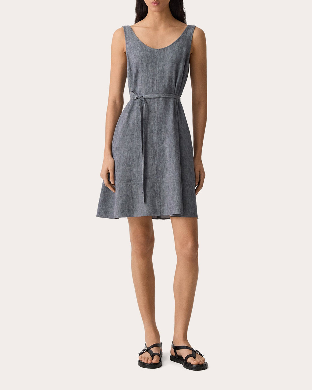 Fluid Linen Belted Tank Mini Dress