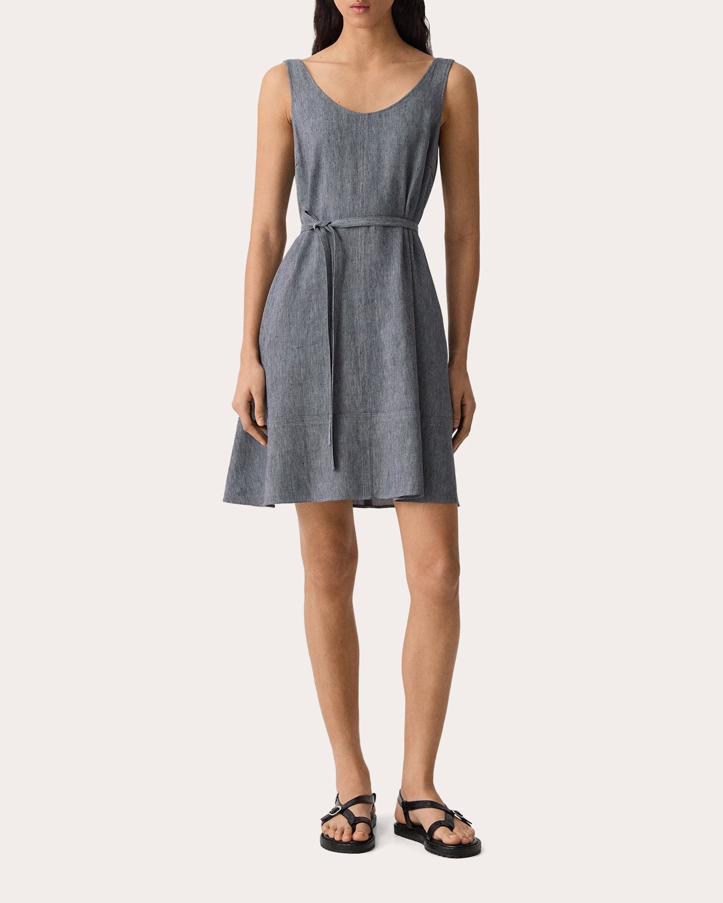 Fluid Linen Belted Tank Mini Dress