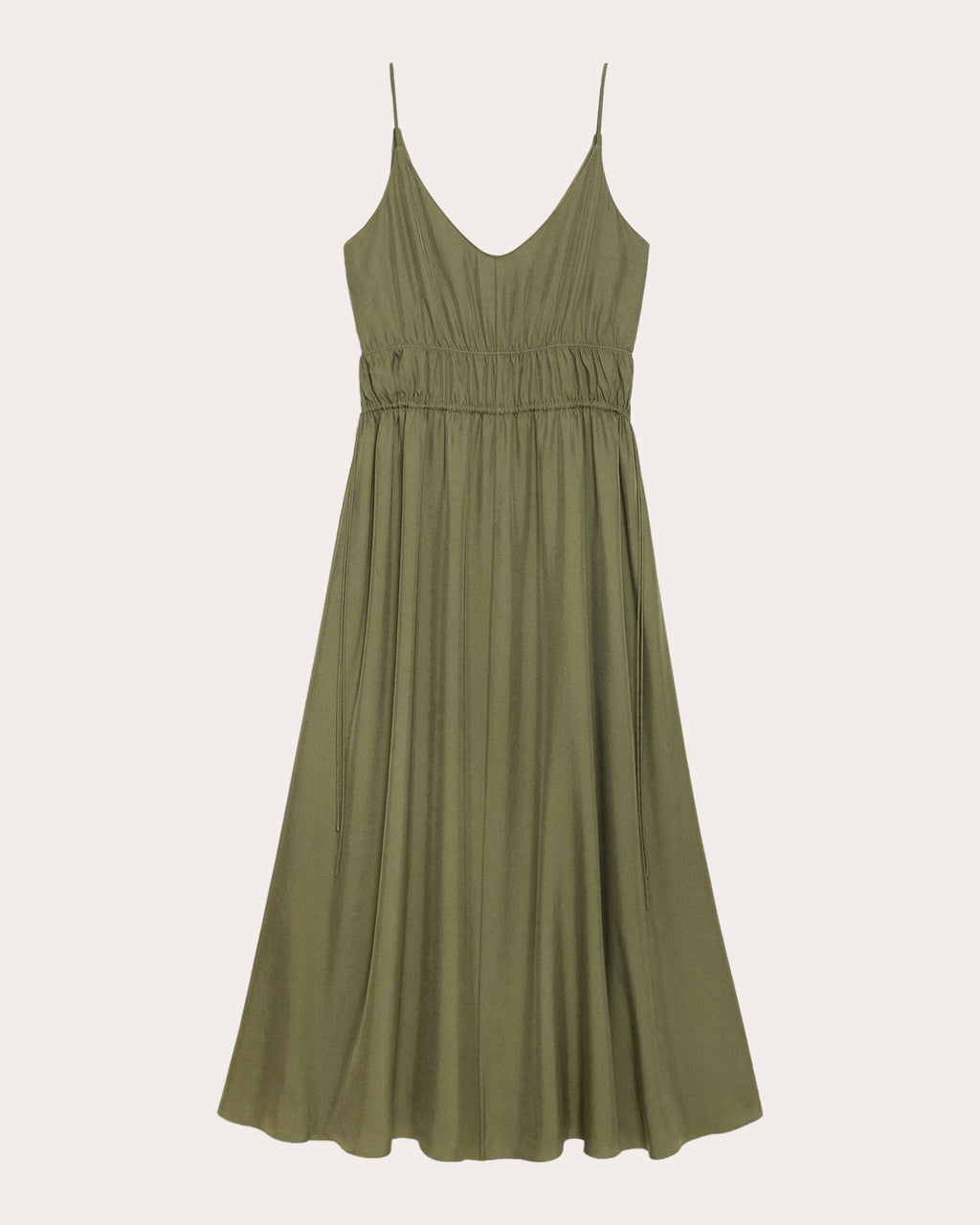 Washed Twill Gathered Midi Dress