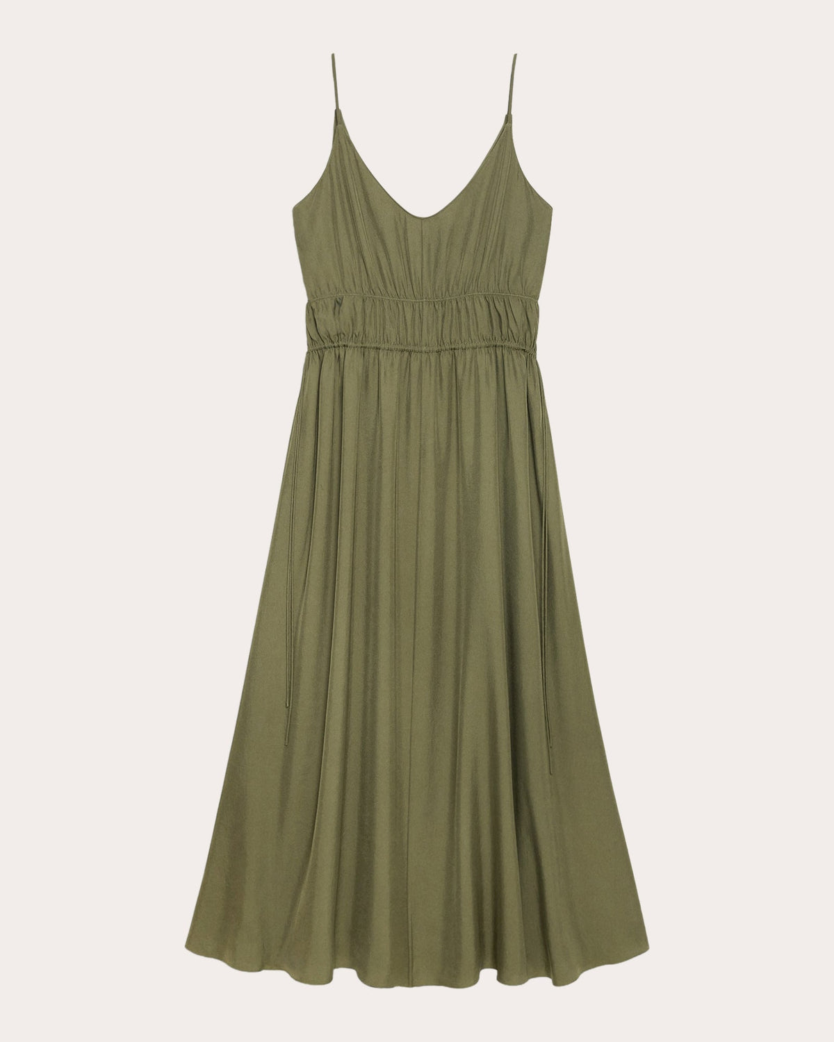 Washed Twill Gathered Midi Dress