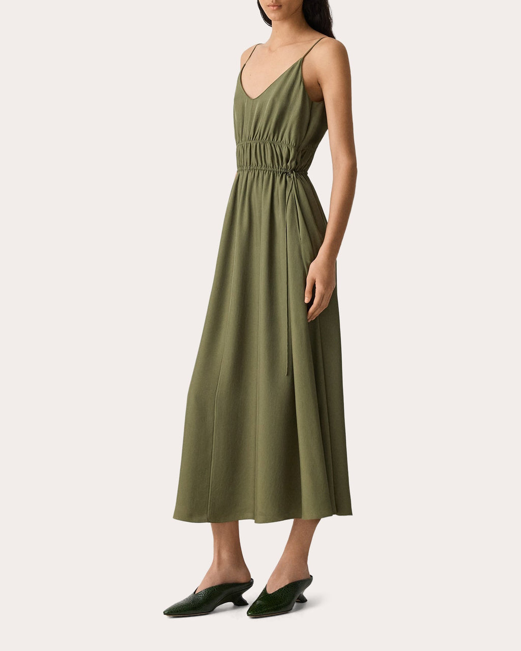 Washed Twill Gathered Midi Dress