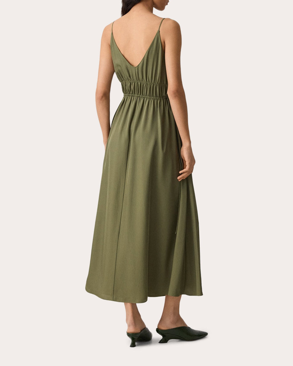 Washed Twill Gathered Midi Dress
