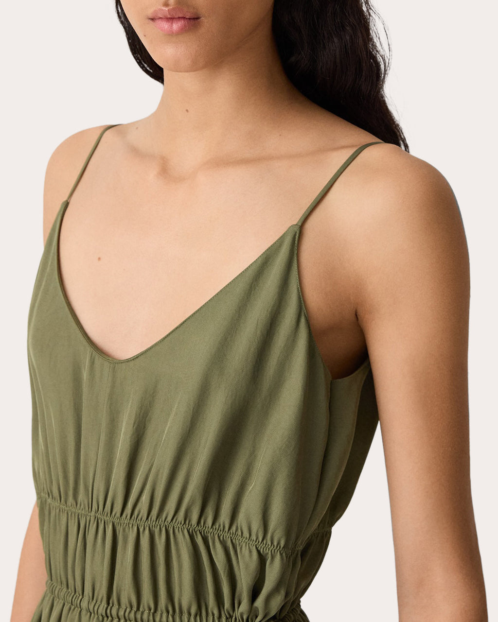 Washed Twill Gathered Midi Dress